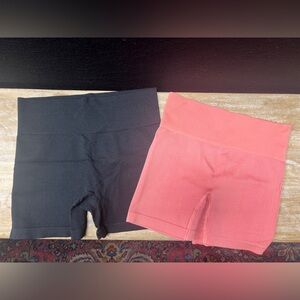 Colsie Black and coral high waisted ribbed bike shorts thick Large target